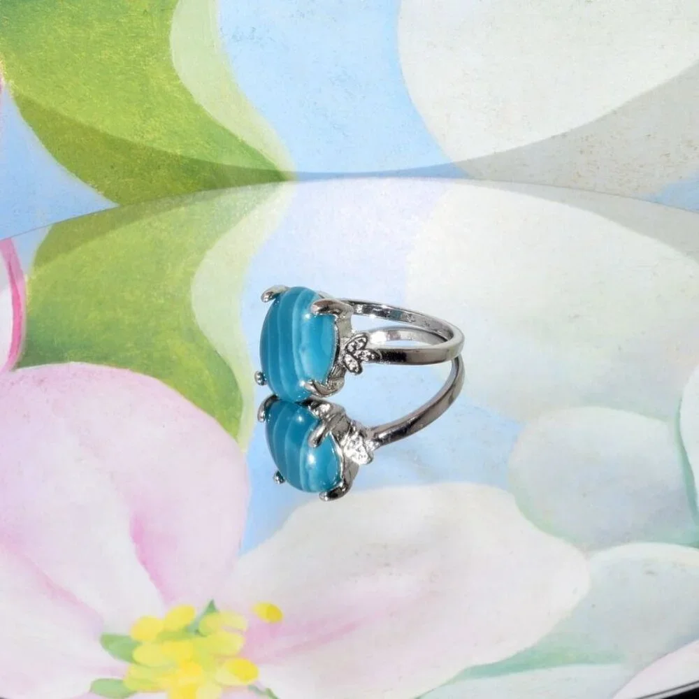 Ayla Azure Oval Blue Striped Onyx Silver Ring Womens Size 9.5 Gift Boxed - Picture 4 of 8